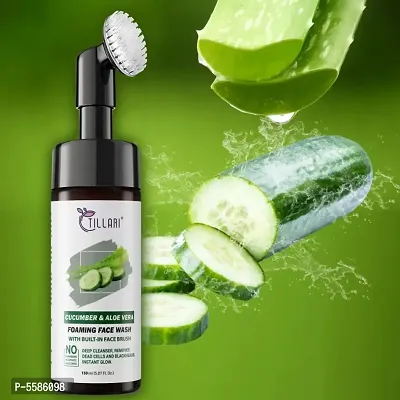 Cucumber Aloevera  Foaming Face Wash with brush,  Clean, Hydrated  Soft Skin, Removes Dead Skin Cells  Dark Spots, Double Brightness , Men and Women (150 ML,Pack of 1 )-thumb0