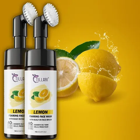 Anti Acne lemon Foaming Face Wash with brush , lemon Whole Leaves,& AloeVera - For Oily Skin and Acne Face Wash