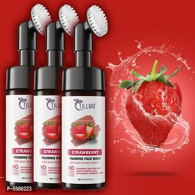 Strawberry Foaming  Face Wash With brush | Deep Pore Cleansing | for Normal, Oily  Sensitive Skin | All Natural Ingredients | Reduces UV Damage  (for men and women)150ml ,pack of 3-thumb0