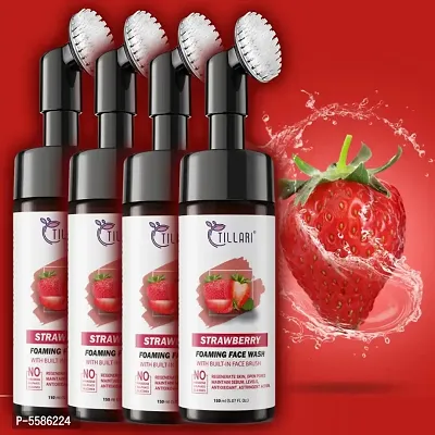 Strawberry Foaming  Face Wash With brush | Deep Pore Cleansing | for Normal, Oily  Sensitive Skin | All Natural Ingredients | Reduces UV Damage  (for men and women)150ml ,pack of 4