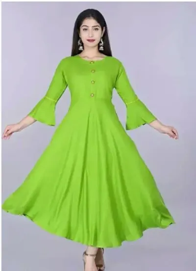 Stylish Rayon Solid Bell Design Sleeves Anarkali Kurti