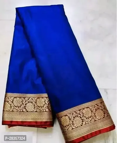 Stylish Satin Blue Jacquard Saree with Blouse piece-thumb0