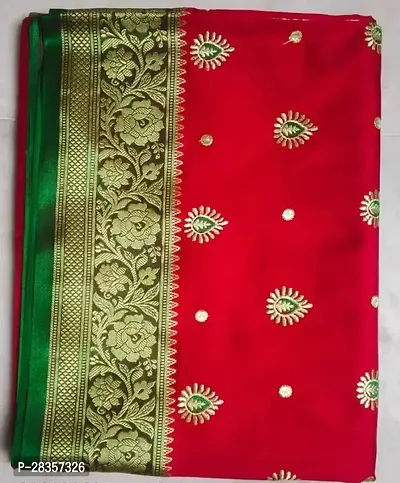 Stylish Art Silk Red Embroidered Saree with Blouse piece-thumb0