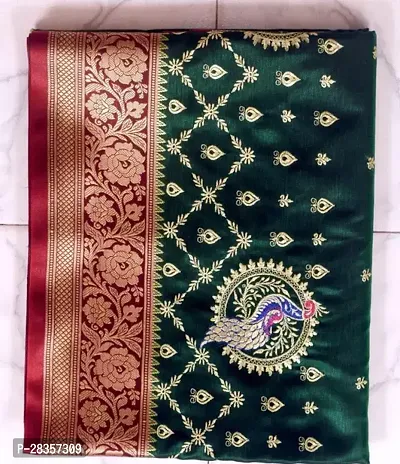 Stylish Pure Silk Green Embroidered Saree with Blouse piece-thumb0