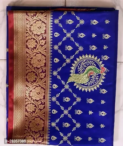 Stylish Pure Silk Blue Embroidered Saree with Blouse piece-thumb0