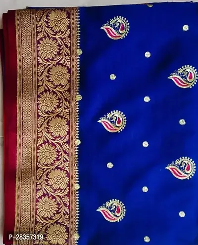 Stylish Art Silk Blue Embroidered Saree with Blouse piece