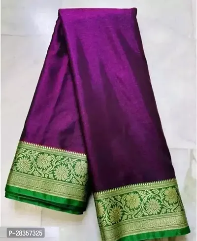 Stylish Satin Purple Jacquard Saree with Blouse piece-thumb0