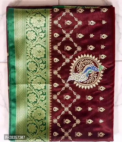 Stylish Art Silk Brown Embroidered Saree with Blouse piece