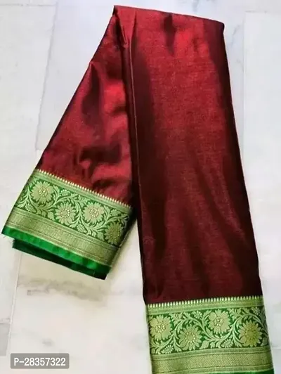 Stylish Satin Maroon Jacquard Saree with Blouse piece-thumb0