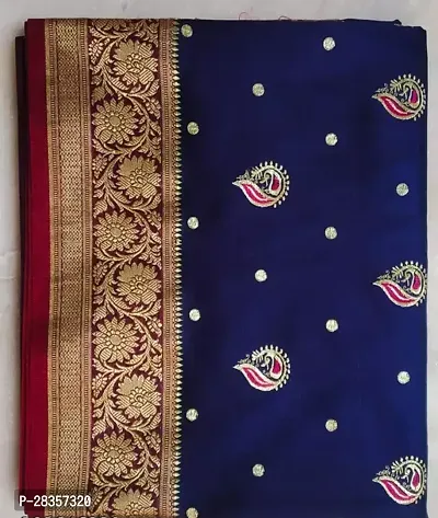 Stylish Art Silk Blue Embroidered Saree with Blouse piece-thumb0