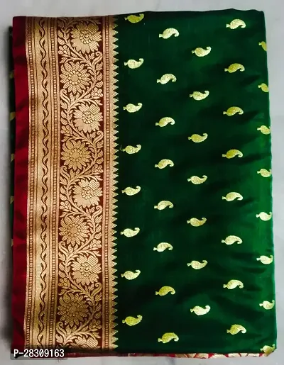 Elegant Green Cotton Embroidered Banarasi Silk Saree with Blouse Piece-thumb0