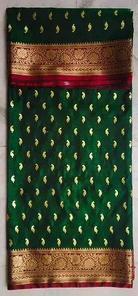 Elegant Green Cotton Embroidered Banarasi Silk Saree with Blouse Piece-thumb3