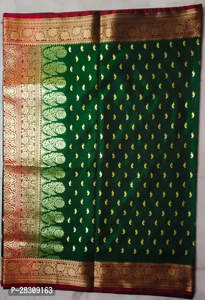 Elegant Green Cotton Embroidered Banarasi Silk Saree with Blouse Piece-thumb2