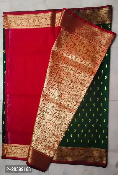 Elegant Green Cotton Embroidered Banarasi Silk Saree with Blouse Piece-thumb3