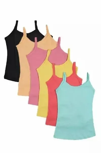 Girls Camisole Slip (Assorted Color Samiz,Multicolor, Pack of 6)