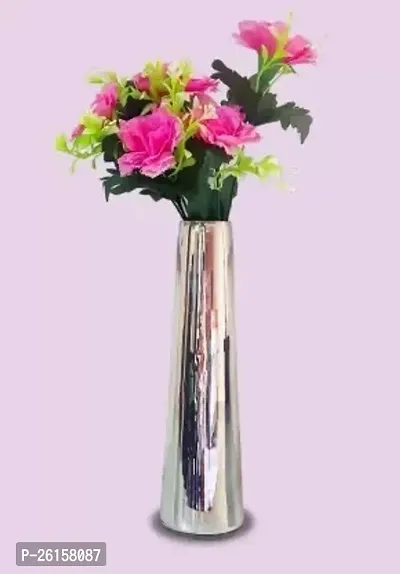 Beautiful Decorative Silver Colour Minar Shape Glass Vase ( Silver Color)