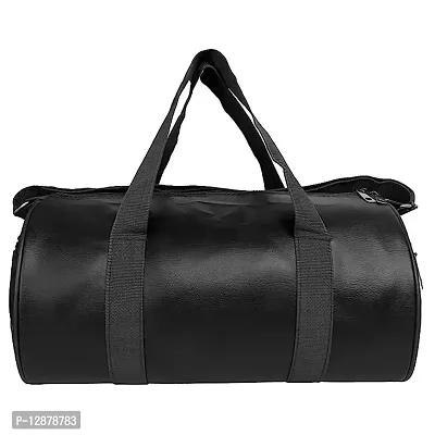 PU Leather Gym Duffel Bag | Shoulder Gym Bag | Sports and Travel Bag | Gym, Basketball, Football, Cricket Kit, Multipurpose with Side Compartments for Men, Women, Boys  Girls ( Black )-thumb0