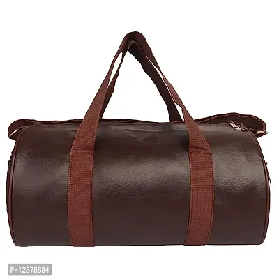 PU Leather Gym Duffel Bag | Shoulder Gym Bag | Sports and Travel Bag | Fitness Bag | Gym, Basketball, Football, Multipurpose with Side Compartments for Men, Women, Boys  Girls ( Brown )