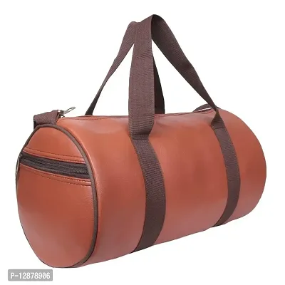 PU Leather Gym Duffel Bag | Shoulder Gym Bag | Sports and Travel Bag | Fitness Bag | Gym, Basketball, Football, Multipurpose with Side Compartments for Men, Women, Boys  Girls ( Tan)