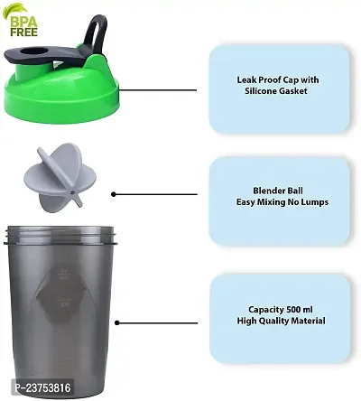 Shaker Bottle For Protein Shake 500 ml Sipper (Pack of 1, Green, Plastic). Leak Proof 1 Year Warranty.-thumb4
