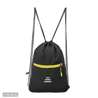 Small 12 L Backpack Drawstring Dori Bag Small Bag Gym Bag for Women  Men With Front Zipper Pocket  (Black, Yellow)-thumb0