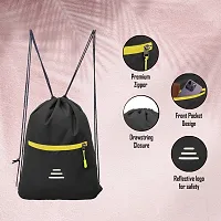 Small 12 L Backpack Drawstring Dori Bag Small Bag Gym Bag for Women  Men With Front Zipper Pocket  (Black, Yellow)-thumb1