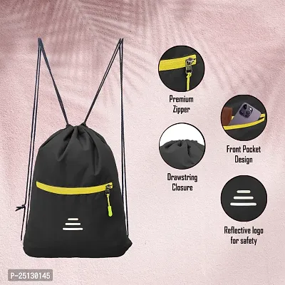 Small 12 L Backpack Drawstring Dori Bag Small Bag Gym Bag for Women  Men With Front Zipper Pocket  (Black, Yellow)-thumb2