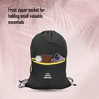 Small 12 L Backpack Drawstring Dori Bag Small Bag Gym Bag for Women  Men With Front Zipper Pocket  (Black, Yellow)-thumb2