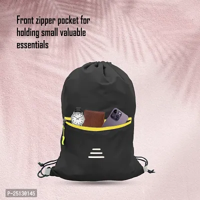 Small 12 L Backpack Drawstring Dori Bag Small Bag Gym Bag for Women  Men With Front Zipper Pocket  (Black, Yellow)-thumb3