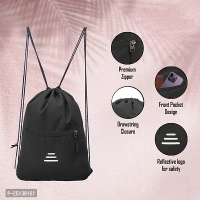 Small 12 L Backpack Drawstring Dori Bag Small Bag Gym Bag for Women  Men With Front Zipper Pocket  (Black, Black)-thumb2