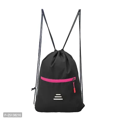 Small 12 L Backpack Drawstring Dori Bag Small Bag Gym Bag for Women  Men With Front Zipper Pocket  (Black, Pink)