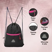 Small 12 L Backpack Drawstring Dori Bag Small Bag Gym Bag for Women  Men With Front Zipper Pocket  (Black, Pink)-thumb1