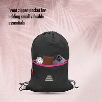 Small 12 L Backpack Drawstring Dori Bag Small Bag Gym Bag for Women  Men With Front Zipper Pocket  (Black, Pink)-thumb3