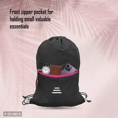 Small 12 L Backpack Drawstring Dori Bag Small Bag Gym Bag for Women  Men With Front Zipper Pocket  (Black, Pink)-thumb4