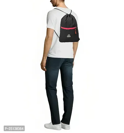 Small 12 L Backpack Drawstring Dori Bag Small Bag Gym Bag for Women  Men With Front Zipper Pocket  (Black, Red)-thumb2