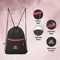 Small 12 L Backpack Drawstring Dori Bag Small Bag Gym Bag for Women  Men With Front Zipper Pocket  (Black, Red)-thumb3