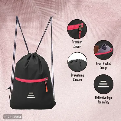 Small 12 L Backpack Drawstring Dori Bag Small Bag Gym Bag for Women  Men With Front Zipper Pocket  (Black, Red)-thumb4