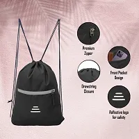 Small 12 L Backpack Drawstring Dori Bag Small Bag Gym Bag for Women  Men With Front Zipper Pocket  (Black, Grey)-thumb4