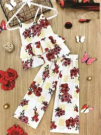 SHOOLIN CREATION Girl's Party Look Digital Printed Rayon Blend Sleeveless Top and Printed Plazzo Pant Set For Kids (White)(3-4 Years)-thumb1