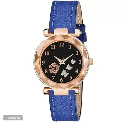 Stylish Blue Genuine Leather Analog Watches For Women