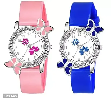 Stylish Multicoloured Rubber Analog Watches For Women Pack Of 2-thumb0