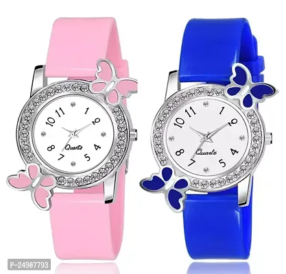 Stylish Multicoloured Rubber Analog Watches For Women Pack Of 2-thumb0