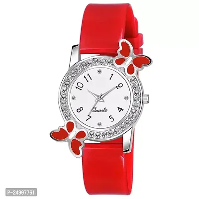 Stylish Red Rubber Analog Watches For Women