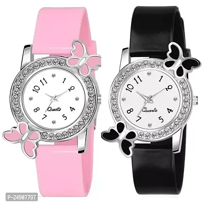 Stylish Multicoloured Rubber Analog Watches For Women Pack Of 2-thumb0