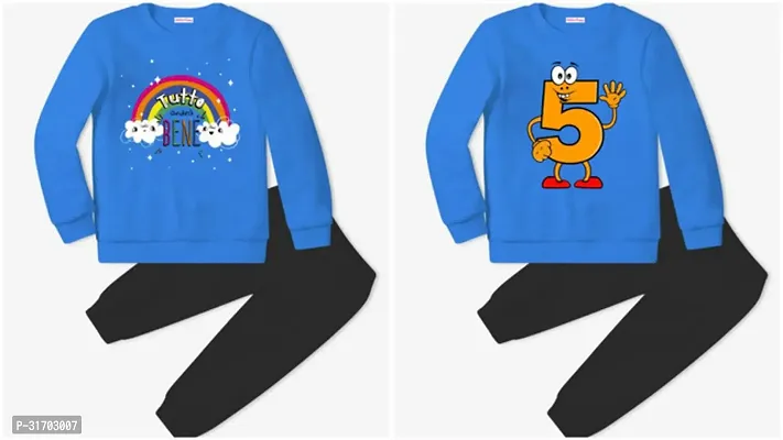 Stylish Blue Cotton T-Shirts With Trousers For Kids Combo Of 2