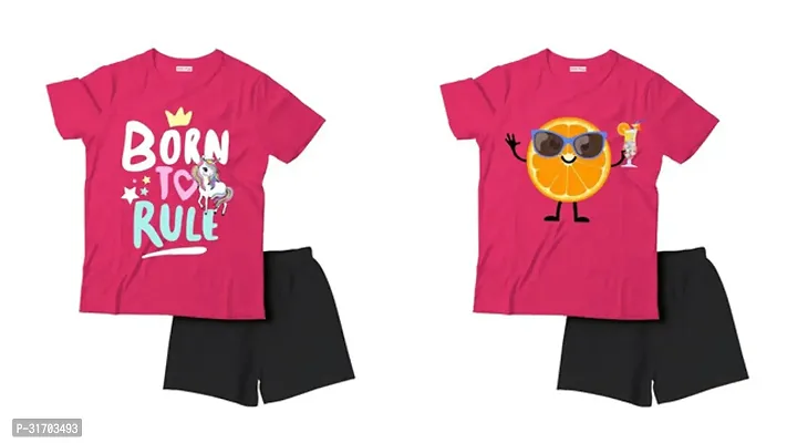 Fabulous Pink Cotton Printed T-Shirts with Shorts For Boys Pack Of 2-thumb0