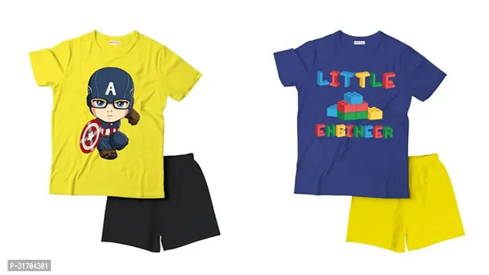 Fabulous Multicoloured Cotton Printed T-Shirts with Shorts For Boys Pack Of 2