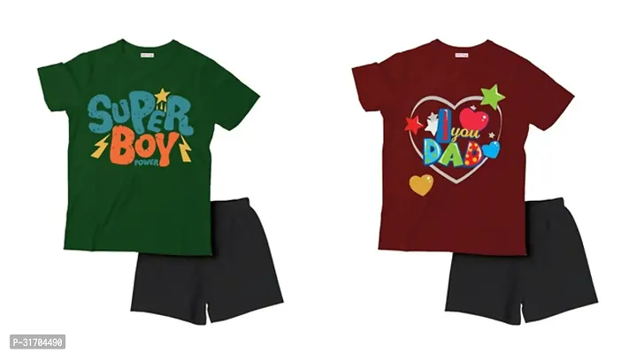 Fabulous Multicoloured Cotton Printed T-Shirts with Shorts For Boys Pack Of 2