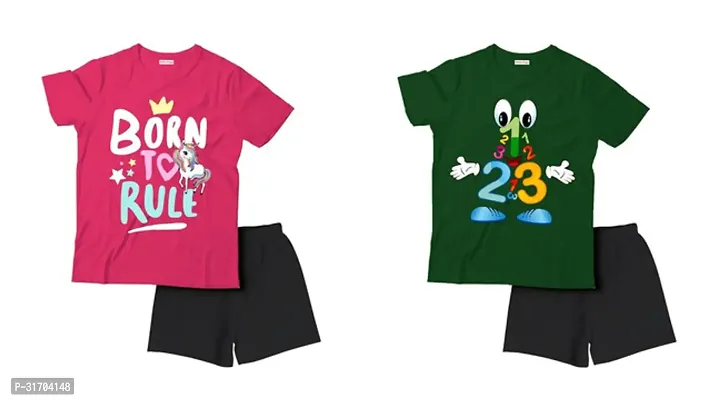 Fabulous Multicoloured Cotton Printed T-Shirts with Shorts For Boys Pack Of 2