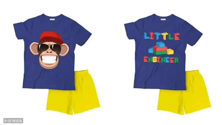 Fabulous Blue Cotton Printed T-Shirts with Shorts For Boys Pack Of 2-thumb0